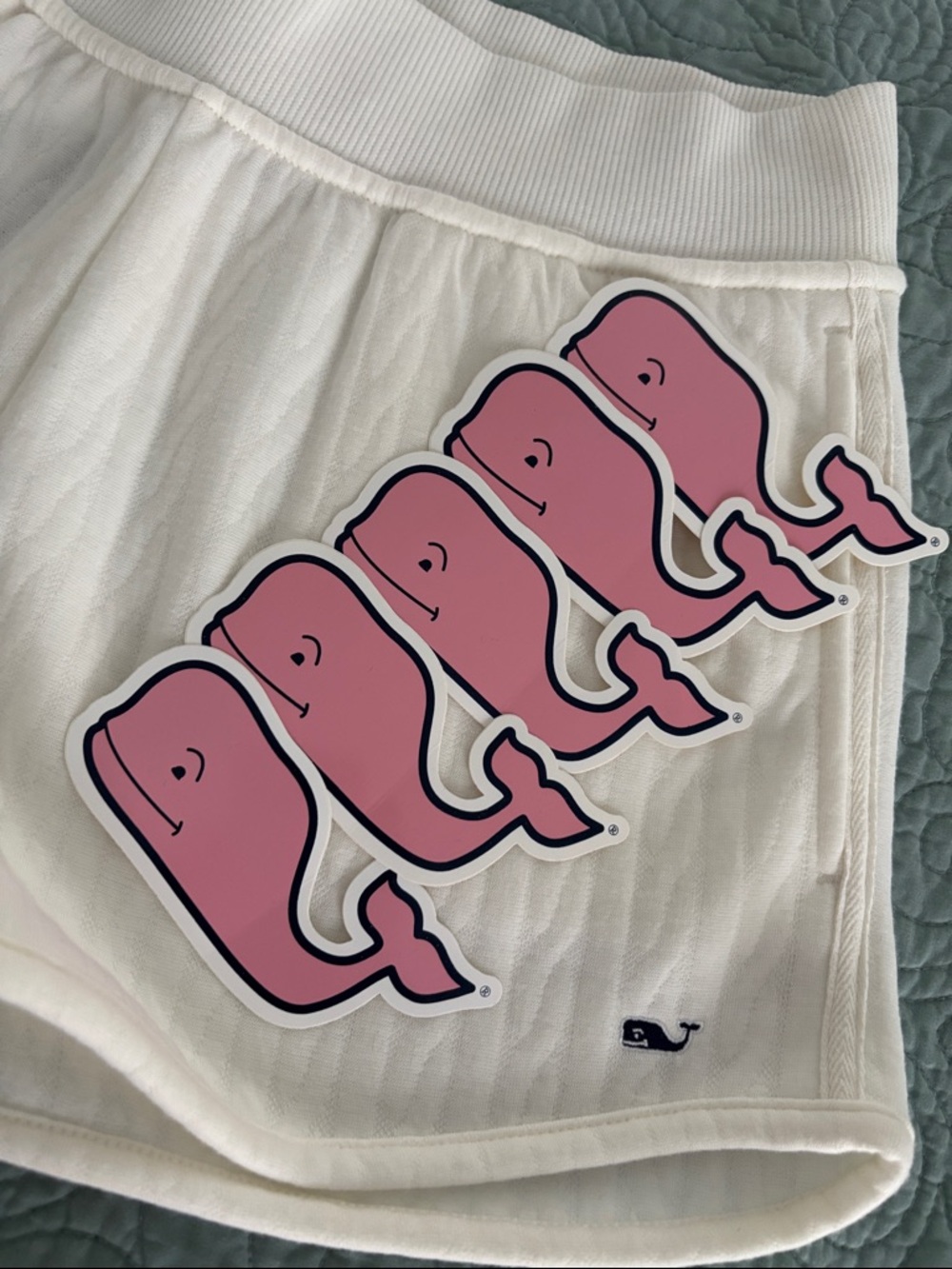 Vineyard Vines Cream Quilted Lounge Shorts with Whale Logo-Firm price